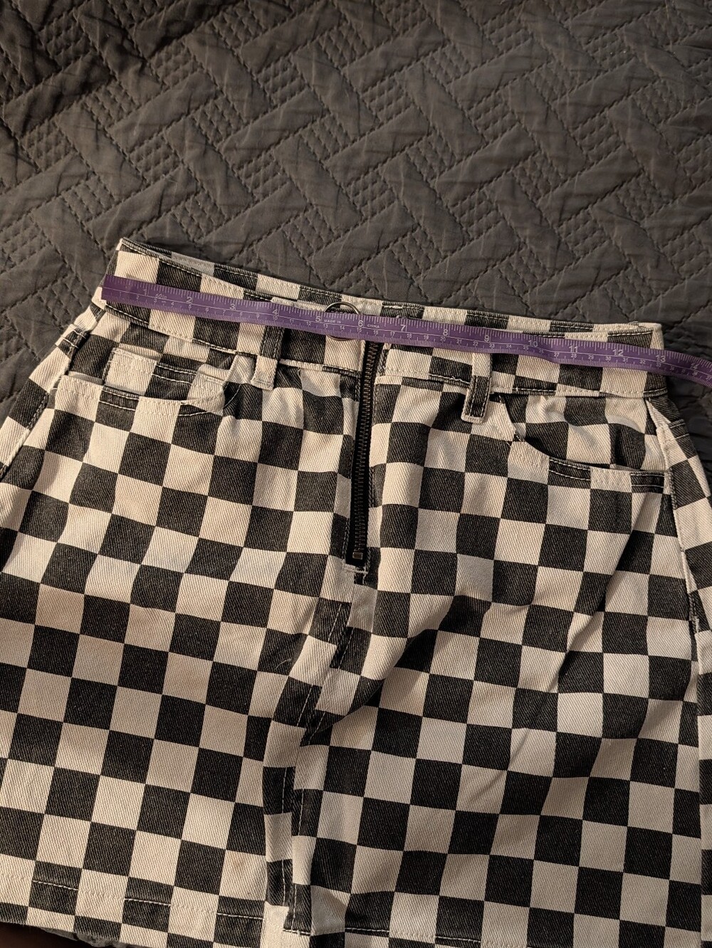 Black & White Checkered Mini Skirt with Front Zip - Picture 4 of 5